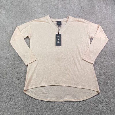 NEW Lysse Top Womens Large Cream Mya Long Sleeve V Neck Stretch Linen NWT
