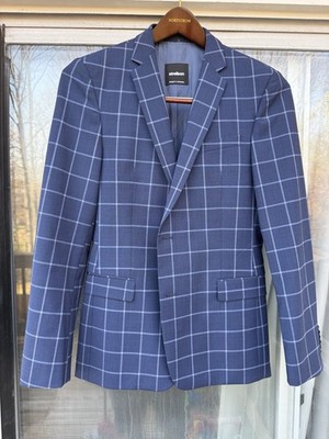 Strellson Blue Windowpane Plaid Sport Coat Blazer US 34/EU 44 Extra Slim Fit