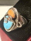 Effie C Calavaza Zuni Serpent Ring Sterling Silver Turquoise Coral sz 11 — photo 4