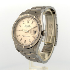 Rolex Oyster Perpetual Date 15210 34mm Silver Dial Engine Turned Steel 2002 3