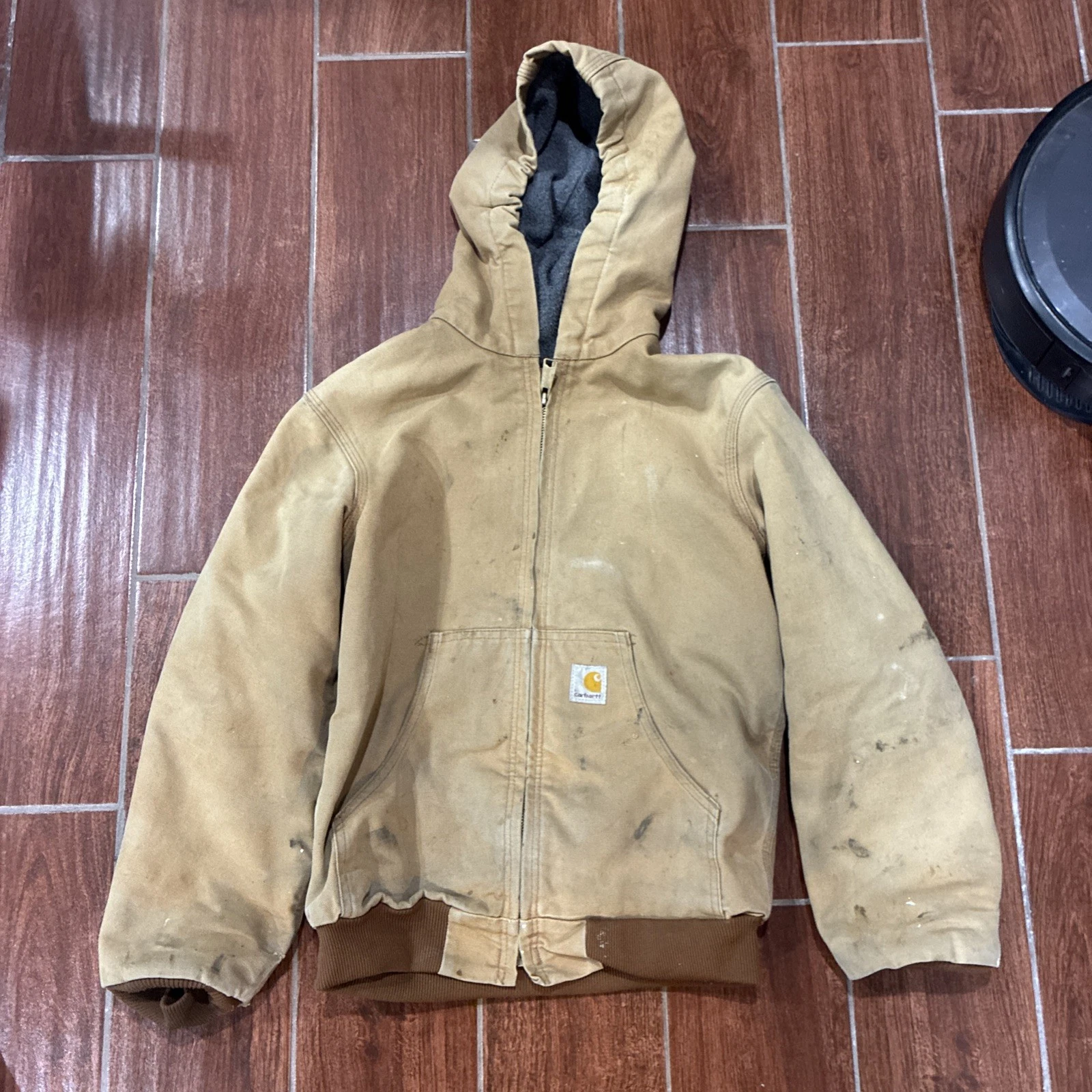VTG Carhartt Jacket Youth Large 10-12 Tan Active Fleece Workwear YYJ158 BRN Kids