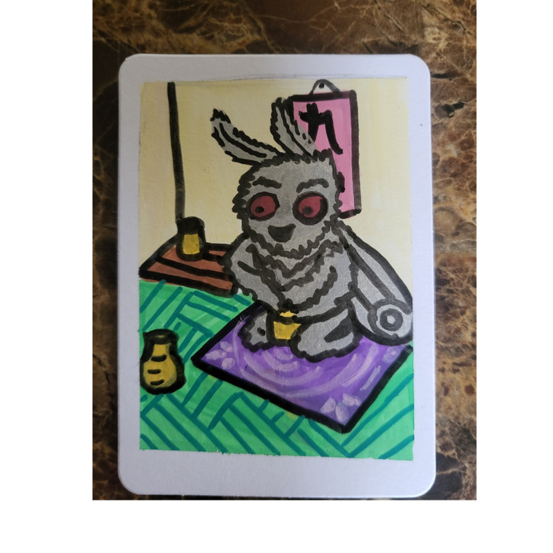 Original Painting "Tea Time Tranquility" Signed Liz L 2026 ACEO mothman
