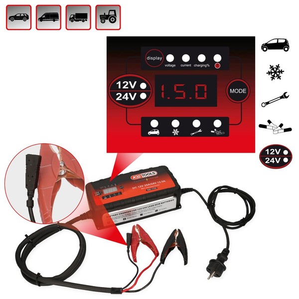 KS Tools 12V + 24V Smartcharger Hochfrequenz-BatterieladegeräT 25A/12,5A-image