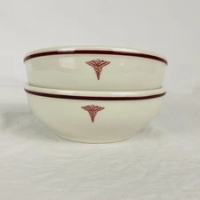 2 US Army Medical Corps Red Caduceus Homer Laughlin Restaurant Ware Bowls