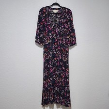 Saltwater Lux Black Floral Maxi Dress Deep V-Neckline XL Cottagecore Romantic