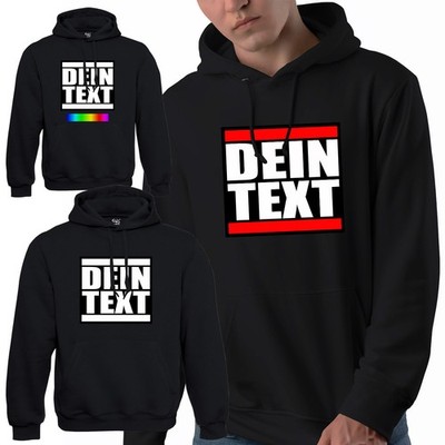 EAKS  Herren Hoodie ''Dein Text'' Wunschtext mit Streifen Balken Kapuzenpullover