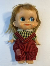 Vintage 1960s Blonde Hair Big Eyes Big Head Vinyl Doll 9” Tall Japan