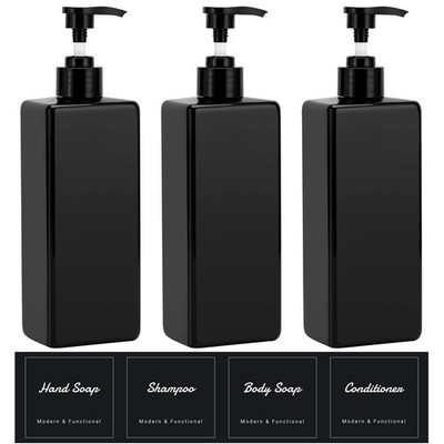 Suream Shampoo Conditioner Dispenser Set 3-Pack 16.9oz Refillable Bottles