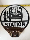 Vintage Bus Station Sign 16" x 16" Black N White Lolipop?