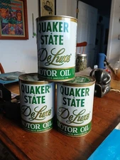  3 Vintage Quaker State DeLuxe Motor Oil One Quart Metal Cans 10W-40HD FULL