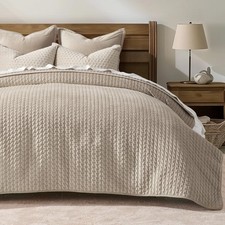 EVERGRACE Luxury Velvet Quilt Set King Size 3 104" x 92" , Light Taupe