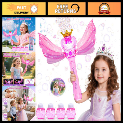 Princess Bubble Wand with LED Lights & Music, Fairy Bubble Machine Toy for Kids,