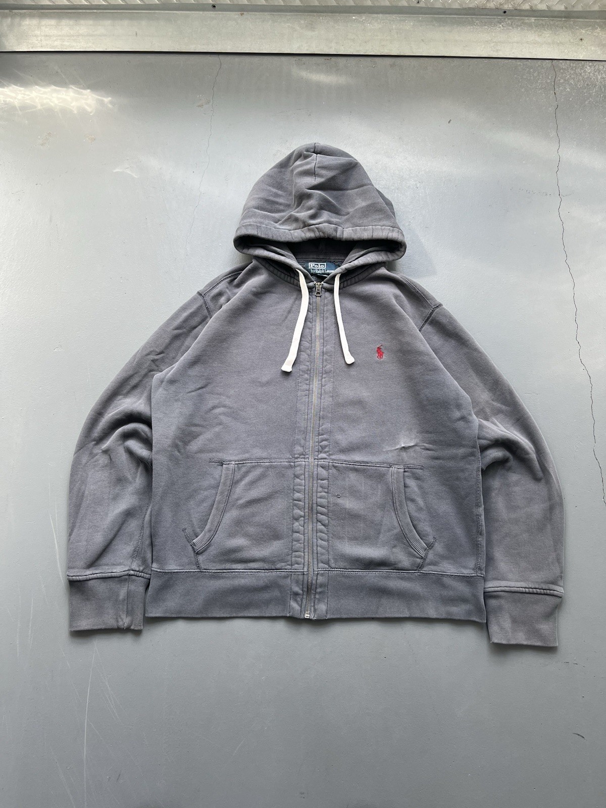 Polo Ralph Lauren Felpa con Cappuccio Zip Uomo L Grigio Pony Y2K Skater Cappuccio Termico