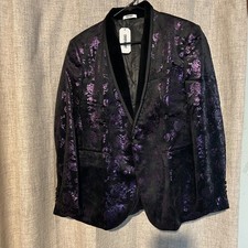 NWT Coofandy Men's purple Floral Tuxedo Button Diner Jacket Wedding SZ SMALL
