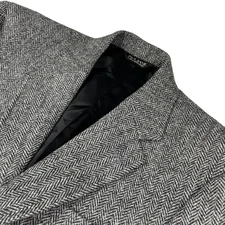 Harris Tweed x Jos A Bank Men's 100% Wool 2-Button Blazer Gray Herringbone • 40S