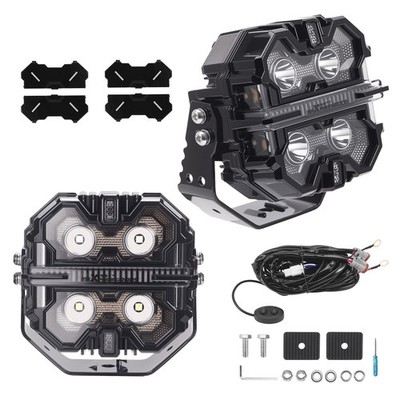 1 Pair 5'' LED Pods Light Offroad Driving Lights RGB DRL&Amber 25440 LM 212W