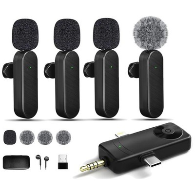 4-Pack Wireless Lavalier Microphones for iPhone & Android