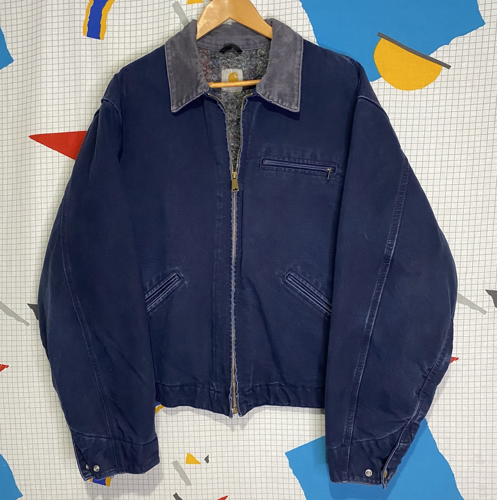 Vintage 80s Carhartt Detroit Jacket XL Navy Blue Canvas Blanket Lined 90s Work