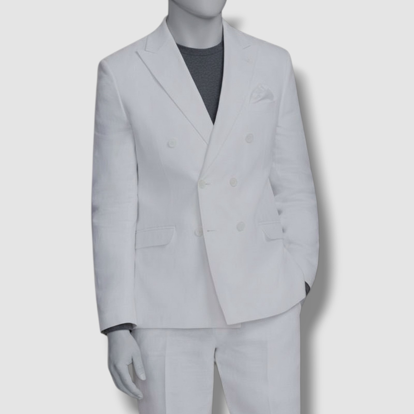 Bar III Men's White Linen Double-Breasted Jacket Suit Size 38R