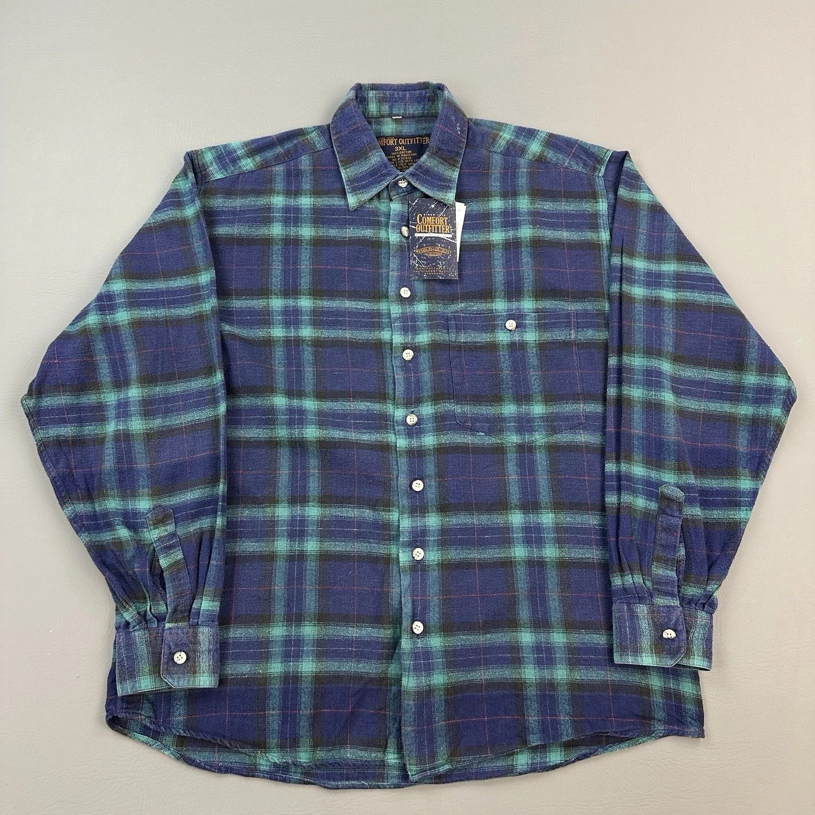 Comfort Outfitter Shirt Mens 3XL Blue Plaid Flannel Long Sleeve Outdoor Y2K