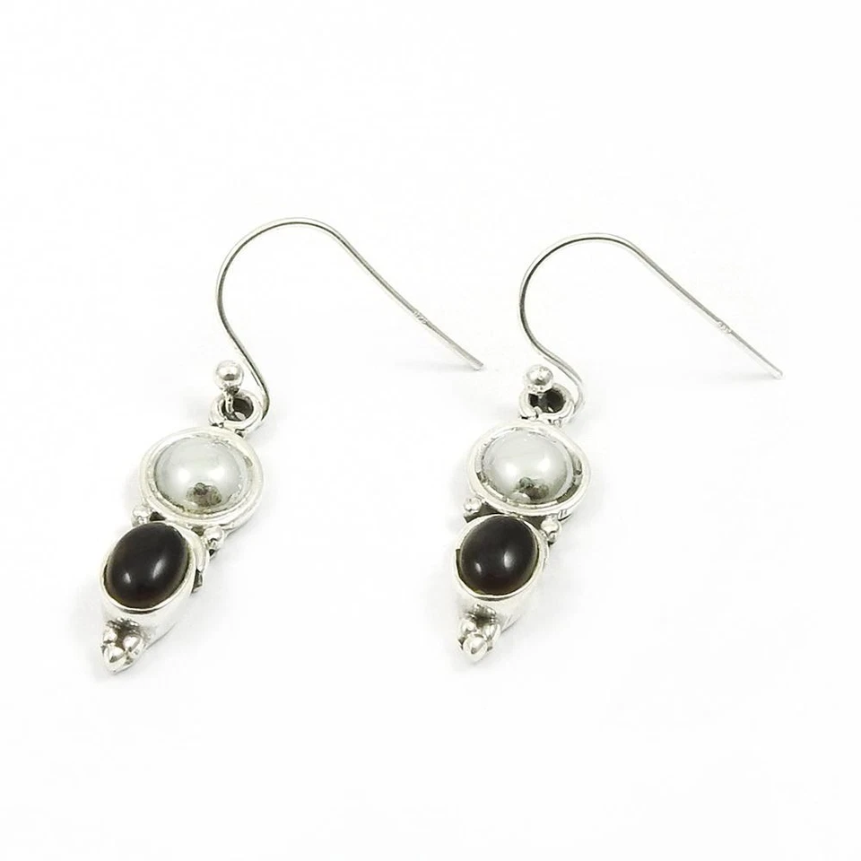 Orecchini Pendenti In Argento Sterling 925 Con Gemma Di Quarzo Affumicato Ovale - Immagine 4 di 4