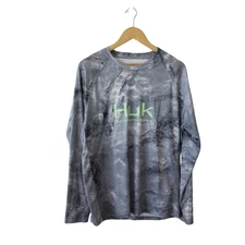 Huk Performance Fishing Shirt Mens L Gray Mossy Oak Long Sleeve