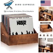 Wooden Vinyl Record Storage Crate for 60 LP Albums Retro Organizer Solid Wood