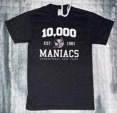 10,000 Maniacs Jamestown, NY Established 1981 black Unisex Tshirt Adult Sz Small