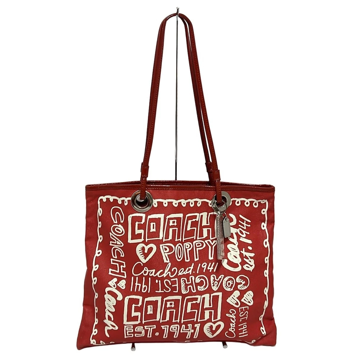 Borsa tote originale Coach Poppy Evito 13857 tela verniciata rivestita rossa