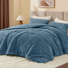 Fluffy King Size Comforter Set 3 Pieces Blue Fog BEDELITE Fleece Soft Luxury