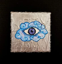 'Cloudy Eye' Acrylic Painting on Canvas Original Art 4"x4"