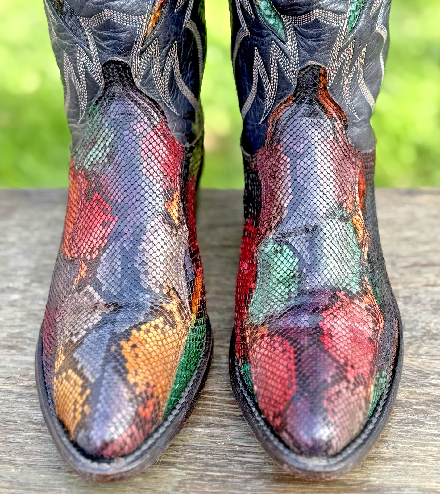 Vtg Dan Post Rainbow Python Snakeskin Cowboy Boot… - image 3