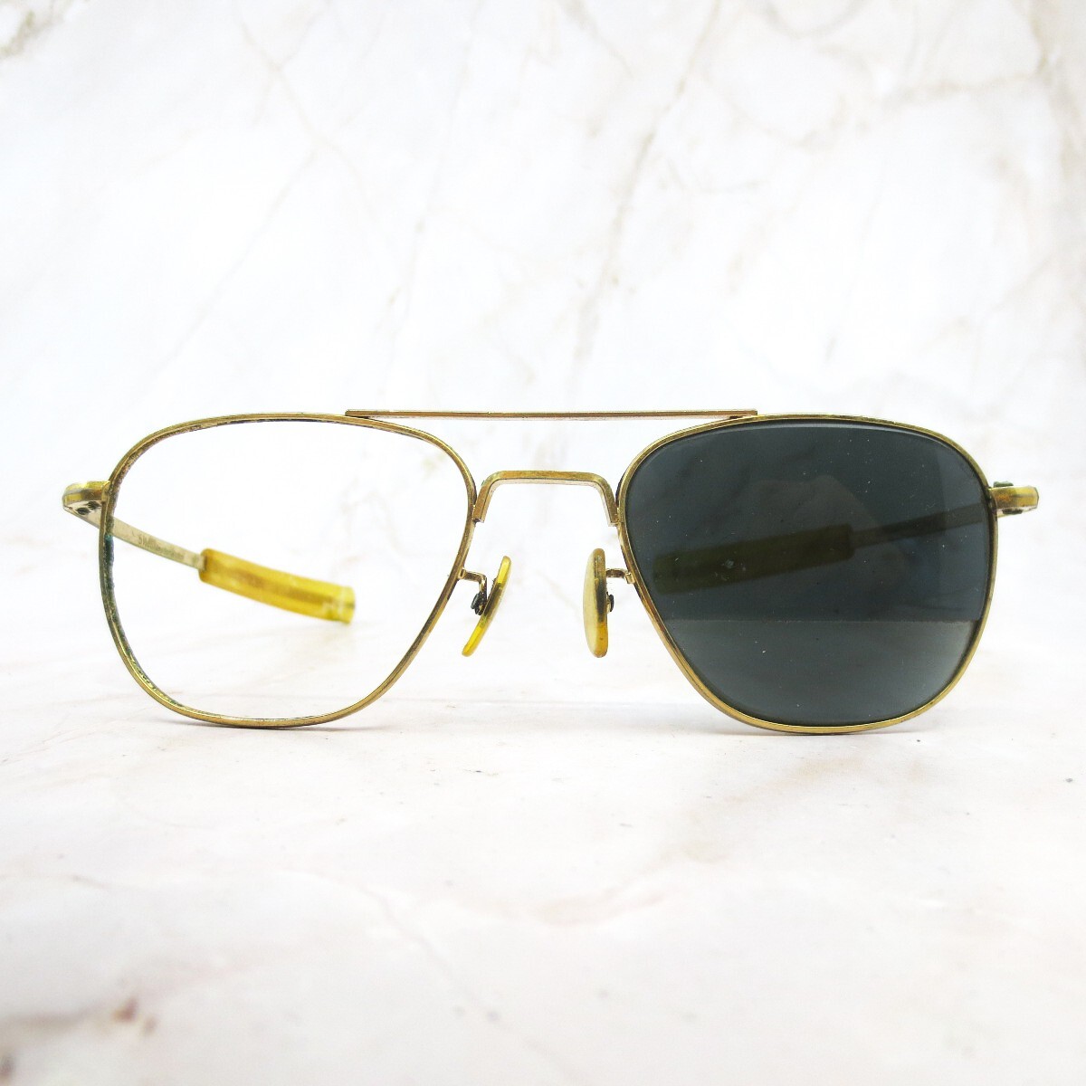 American Optical 5 1/2 Sunglasses Frame Unisex Polished Gold Aviator Full Rim
