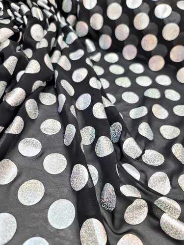 Schwarzes Chiffon Silber Hologramm Tupfen Stoff vom Hof verkauft Siehe durch - Bild 7 von 12
