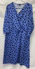 Talbots Plus VNeck faux wrap floral dress szX gathered front Blue/Black