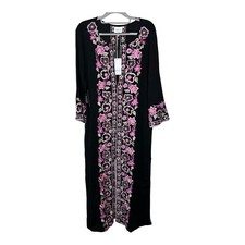MISA LA x Anthropologie Dress Womens Medium Black Pink Embroidered Maxi Boho