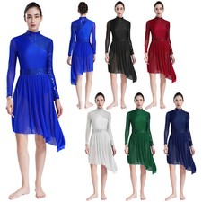 Women Shiny Sequin Lyrical Skirt Leotard Figure Ice Skating Dresses Dancewear