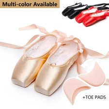 Pink Professional Pointe Ballet Dance Shoes Satin With Toe Pads Black Women Men