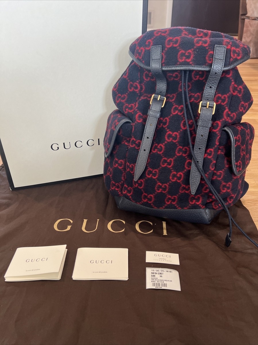 NWT Gucci GG Supreme Red Monogram Navy Blue Small Backpack Bag