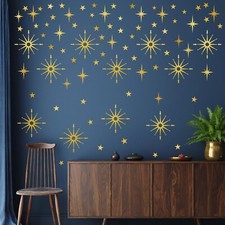Gold Star Wall Stickers Retro Starburst Wall Decals Peel and Stick for Bedroo...