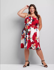 NEW LANE BRYANT PLUS SIZE FLORAL SQUARE NECK BUTTON DETAIL DRESS SZ 18