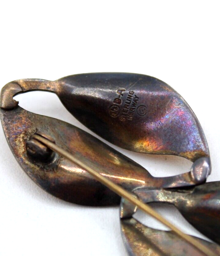 David Andersen sterling Norway yellow orange enamel leaf brooch 8.2g