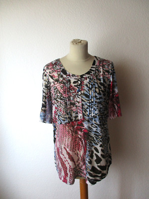 Atelier Gs Damen Shirt Bluse Gr. 40 kurzarm mehrfarbig Runder Ausschnitt
