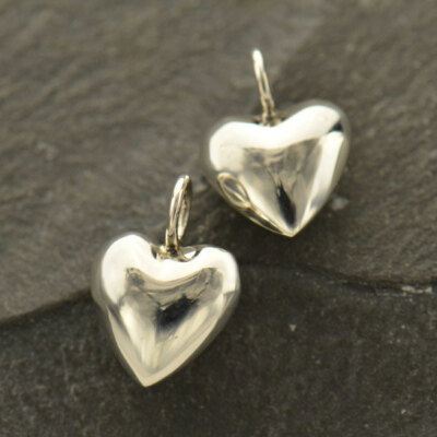 Sterling Silber 0,925 Medium Puffed Herz Charm Halskette Anhänger
