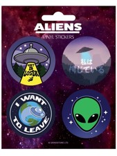 Listing image for ALIENS 4 Vinyl Sticker Set: get in loser cute UFO stars space spaceman fun gift