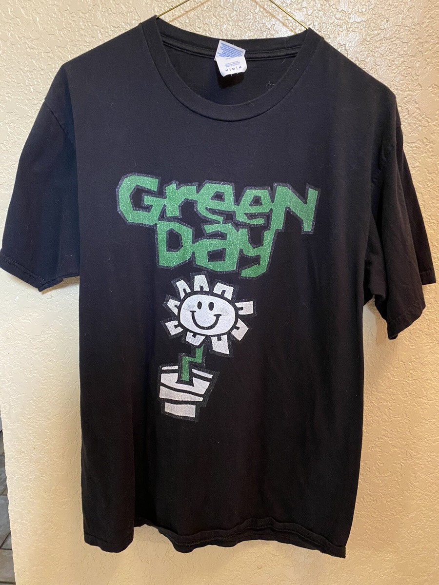 Green Day Black Tshirt Potted Flower Smiley Face Unisex Adult