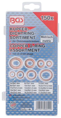 BGS 8052 Set Copper Gasket Rings 150-Piece Rectangular Mold with Box - NEW - Picture 4 of 4