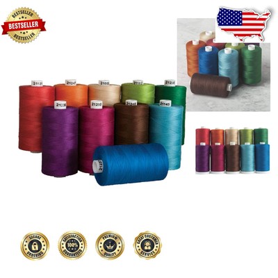 Premium 100% Cotton Thread Set - 10 Spools of 1200 Yards in Vibrant Colors