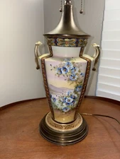 Rare Antique Nippon Japanese Porcelain Hand Painted Scenic Lamp Works