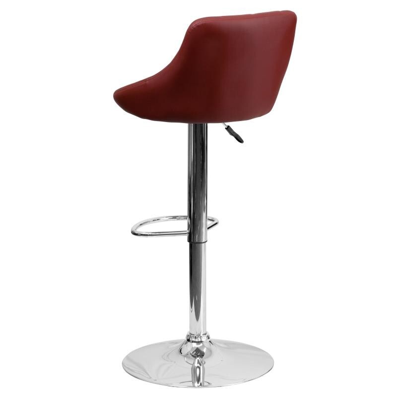 Contemporary Burgundy Vinyl Adjust Height Bucket Seat Barstool with Chrome Base